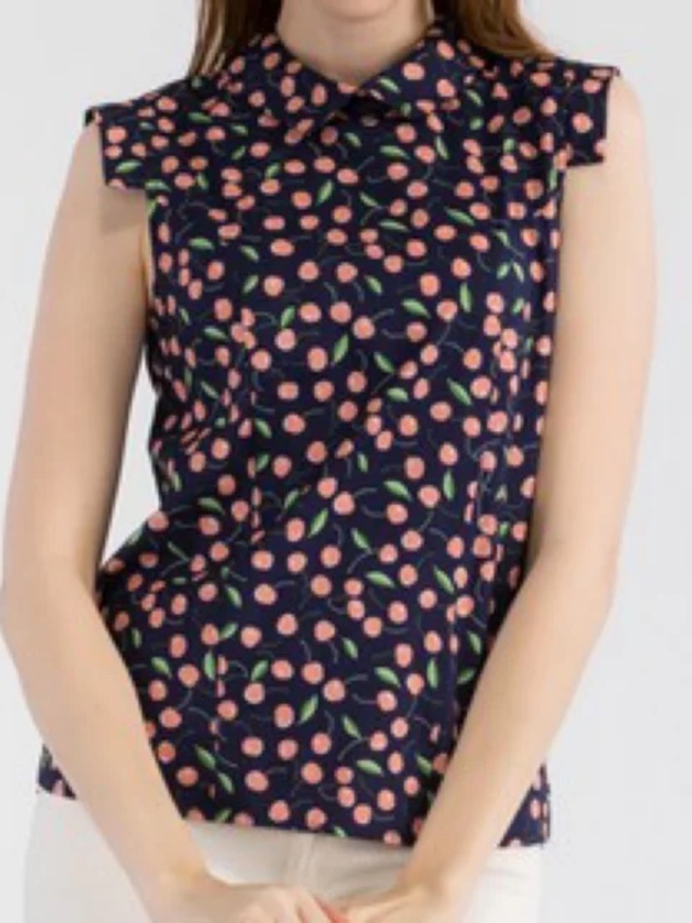 Tulip B Cherry Print Sleeveless Blouse 100% Cotton retro vibe top